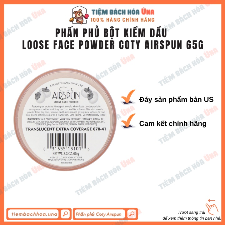 [US] Phấn phủ bột kiềm dầu Loose Face Powder Coty Airspun 65g