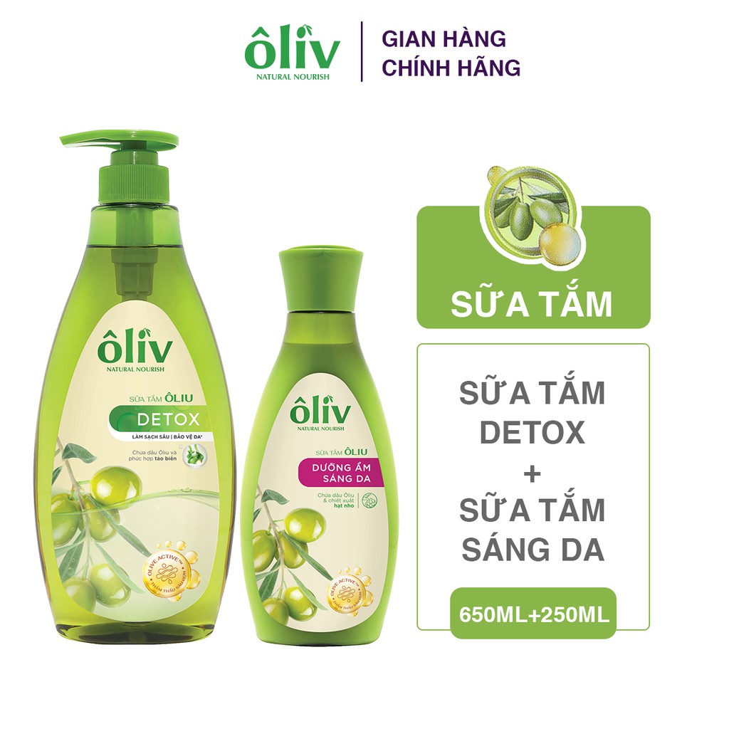 Combo Sữa Tắm Ôliv Detox 650ml + Sữa Tắm Ôliv Sáng da 250ml