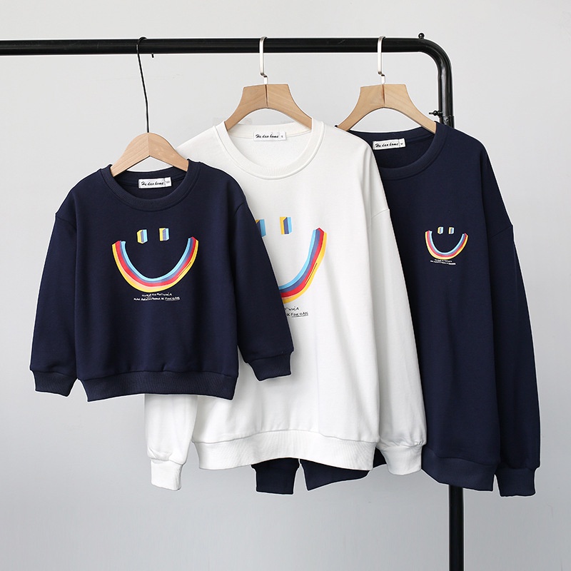 Áo Sweater Gia Đình Familylove - Mẫu Áo Sweater Gia Đình Họa Tiết Mặt Cười Polizie Chất Nỉ Da Cá Cotton 100%