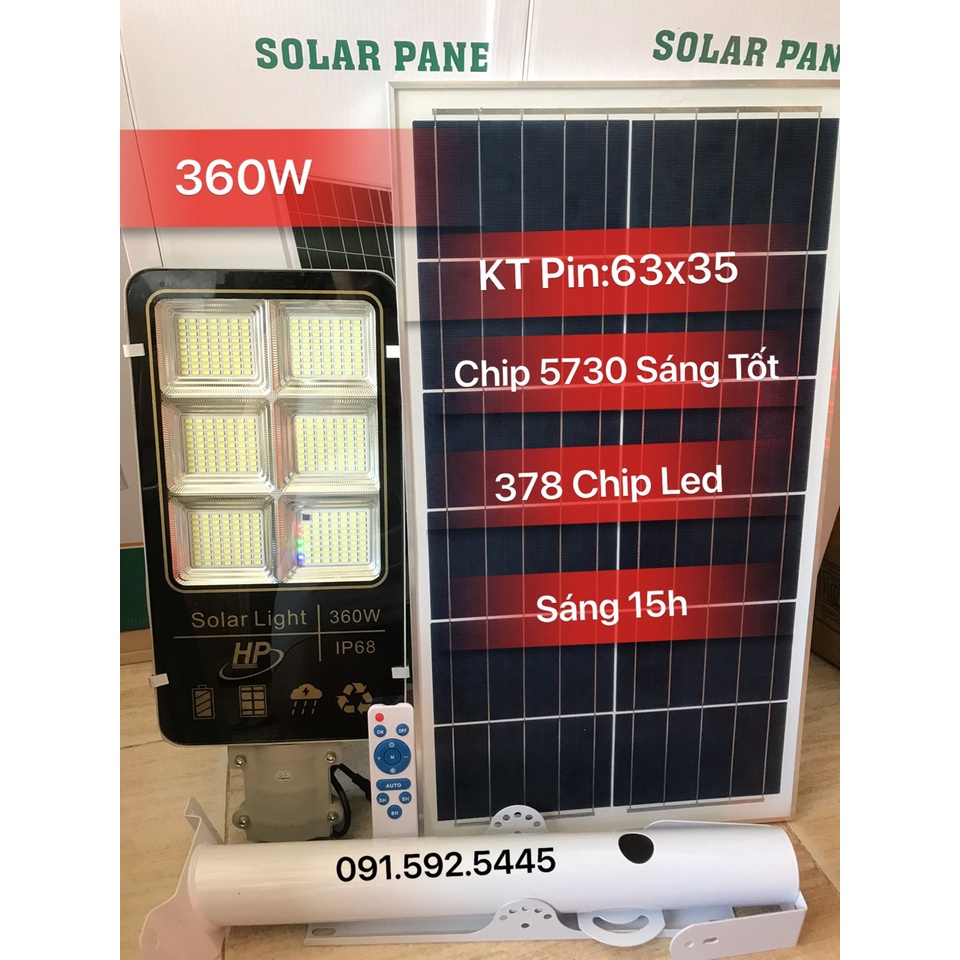 Đèn Led Đường Năng Lượng Mặt Trời Pin Rời, 360w, 500w Sáng Liên Tục 15h. Chip 5730.Có Nút Báo Sạc Pin.