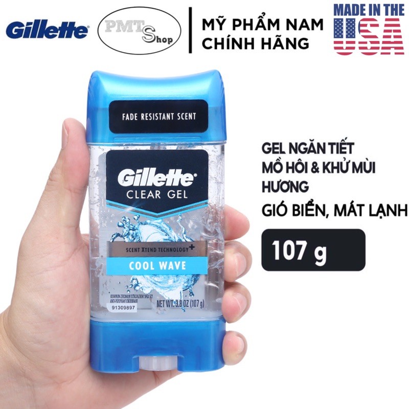 [USA] Lăn khử mùi nam dạng Gel Gillette Cool Wave 107g ngăn mồ hôi suốt 24h - Mỹ