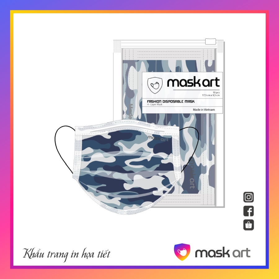 Khẩu trang in hình họa tiết camo xanh 4 lớp MASKART