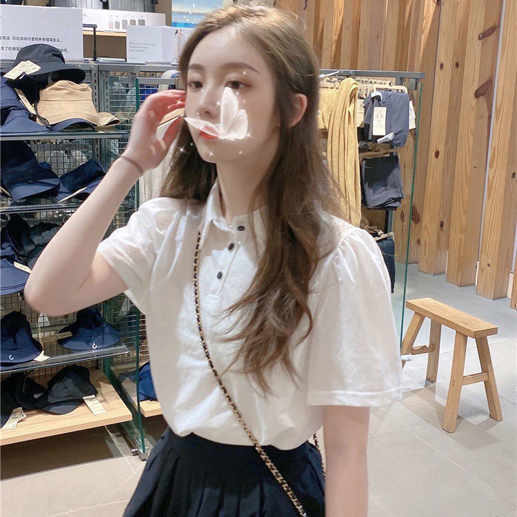 Áo thun nữ dáng lửng tay ngắn đơn giản thanh lịch phong cách Hàn Quốc | BigBuy360 - bigbuy360.vn