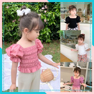 Áo kiểu bé gái Hàn Quốc siêu xinh, áo tay bồng bé gái chất vải thô mềm mại - Chee Babyhome