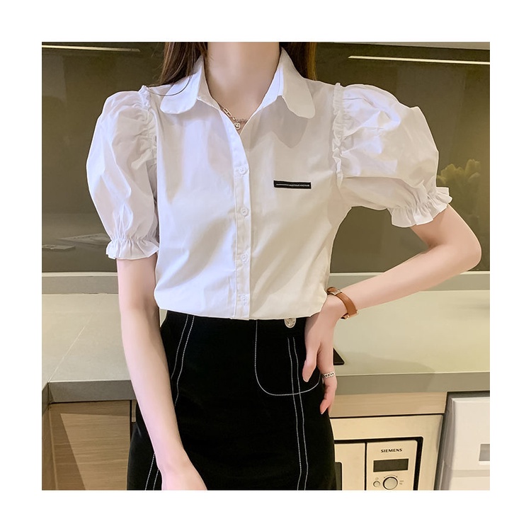 Áo sơ mi nữ BH vải chiffon tay ngắn phồng dáng rộng phong cách Pháp thời trang xinh xắn