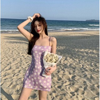 [Sẵn] Váy dây hoa cúc tím Quảng Châu