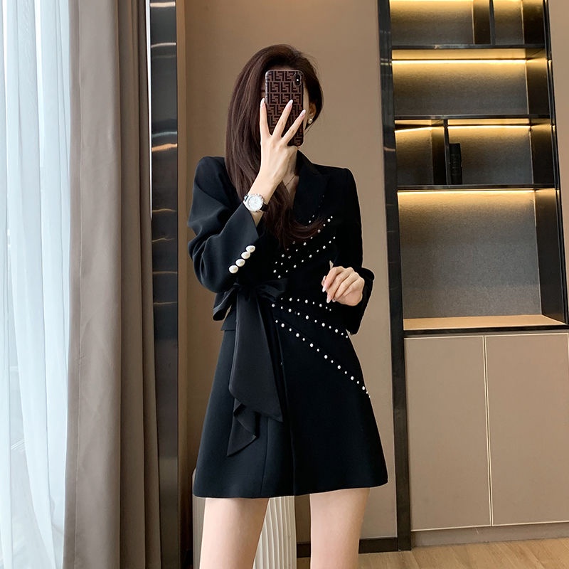 New High-quality Temperament Long-sleeved Suit Dress for Women, Simple Long-sleeved White Dresss