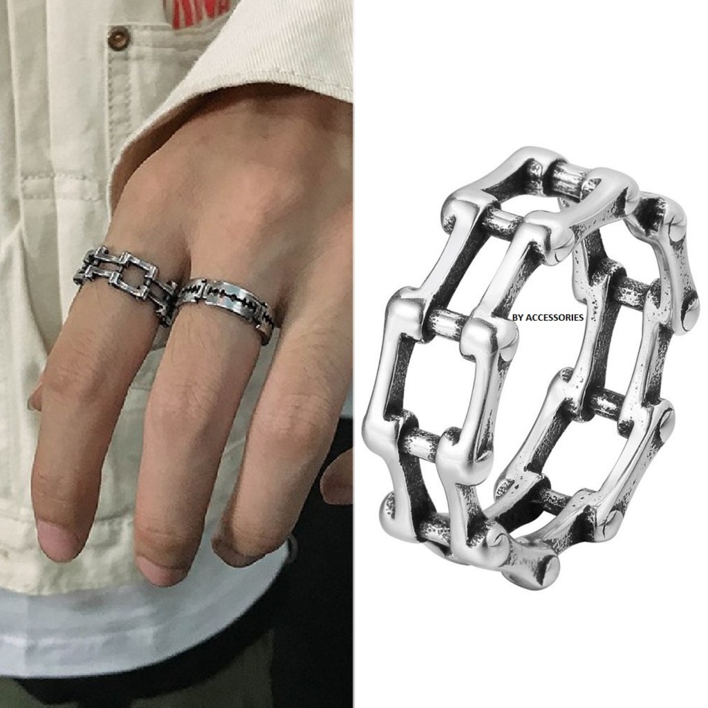 Nhẫn titan unisex khớp xích retro không gỉ UR191202