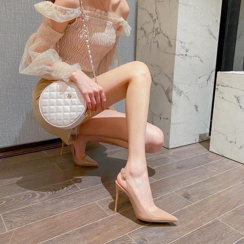 Vip giày nude bít mũi dây quai hậu hở gót cao 9-11-12cm - giày cao gót Calla .