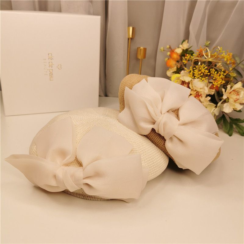 Mũ Beret Phối Lưới Thoáng Khí Đính Nơ Phong Cách Vintage Pháp Thời Trang Mùa Hè Cho Nữ