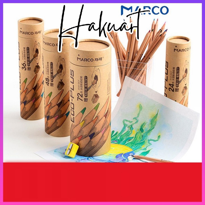 Bộ Hộp Bút Chì Màu Nước 24/36/48 MARCO Eco (ống tròn) - Họa Cụ Hakuart