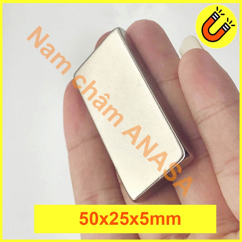 Nam châm đất hiếm 50x20x5mm Mạ Ni-Cu-Ni (Nickel) Chống Ô Xi Hóa