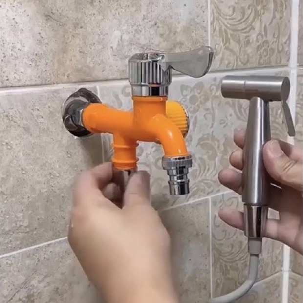 Vòi Nước 2 Đầu Độc Lập, Vòi Nước Đôi Chia 2 Đầu Van Cổng Xả Thông Minh