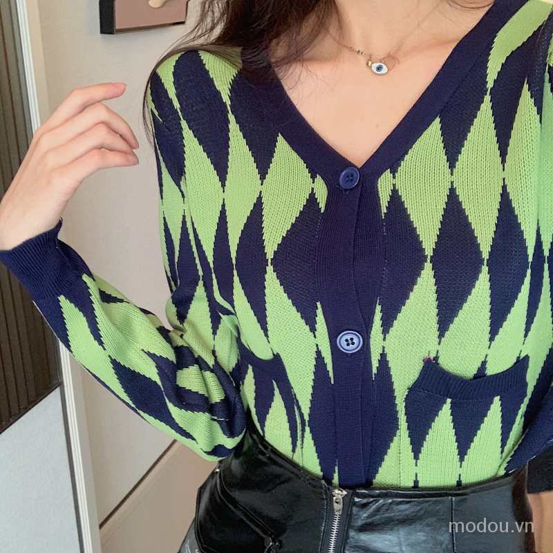 Áo Khoác Cardigan Dệt Kim Tay Dài Cổ Chữ V