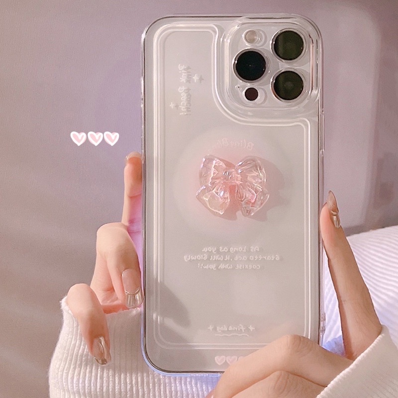 Ốp lưng iphone mềm dẻo viền vuông trong suốt có charm nơ dịu dàng baby