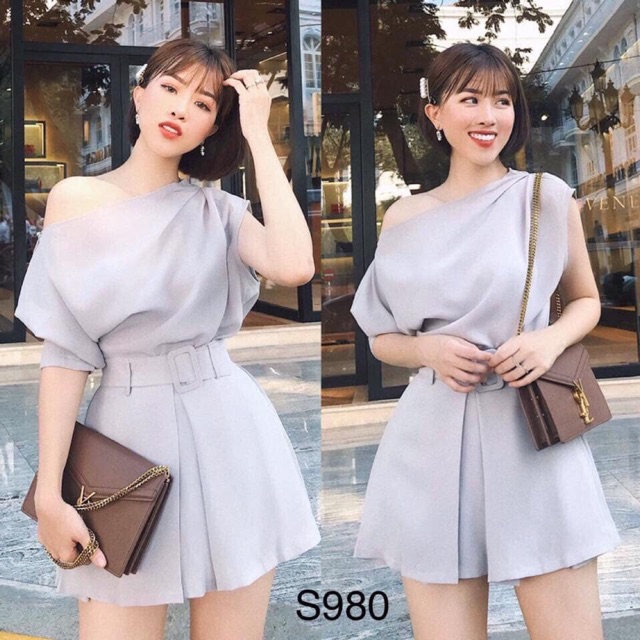 Set áo lệch vai quần giả váy