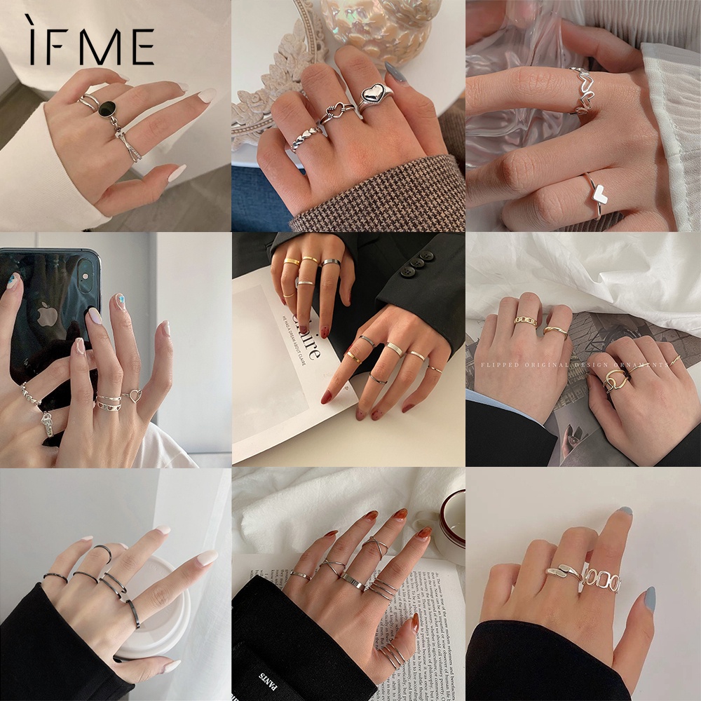 IF ME Nhẫn đeo ngón tay từ kim loại thiết kế đơn giản thời trang cho nữ