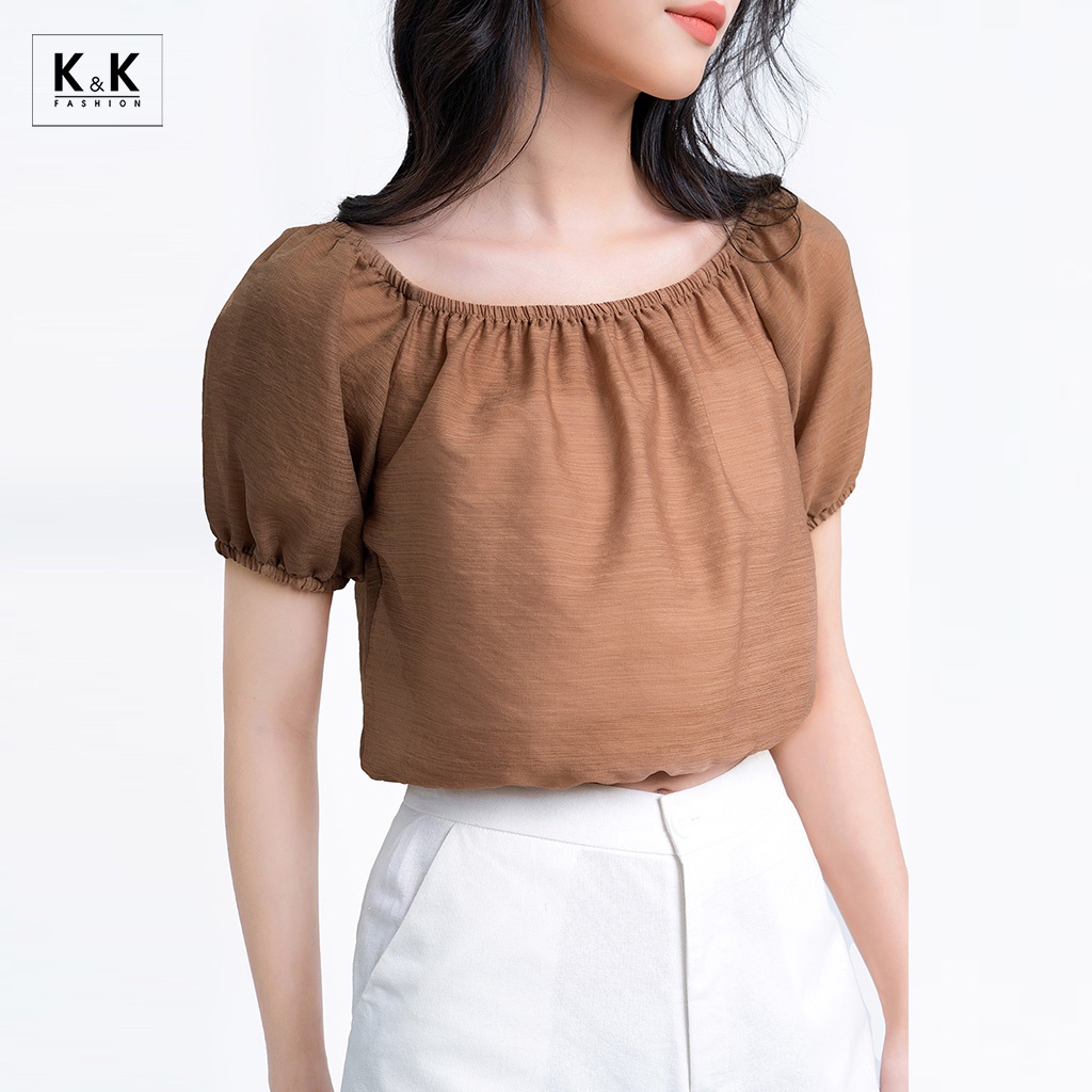 Áo Croptop Trễ Vai K&amp;K Fashion ASM07-17 Màu Nâu Chất Liệu Tơ Gân