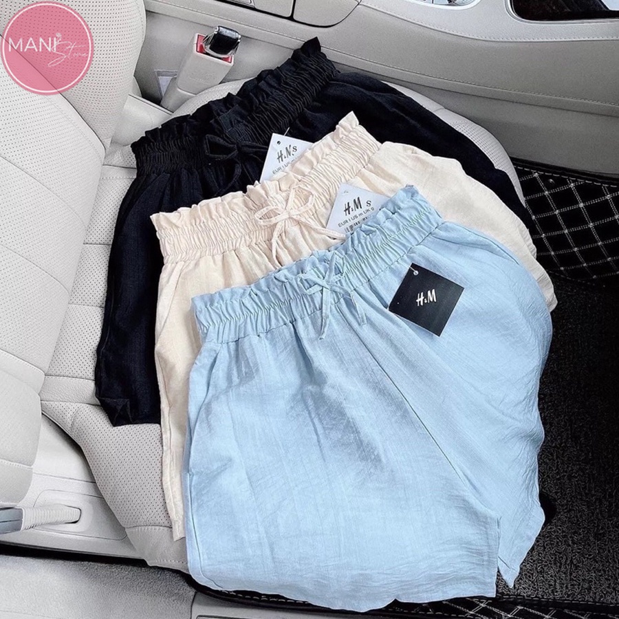 Quần short nữ mặc nhà, quần sooc đùi nữ chất đũi ống rộng cạp chun dây rút siêu mềm siêu mịn siêu mát | BigBuy360 - bigbuy360.vn