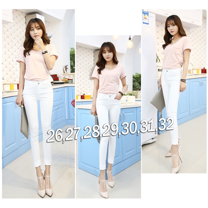 Quần Jean Nữ Cạp Cao 💕FREESHIP💕 Quần jean trắng lưng cao 1 nút QD210