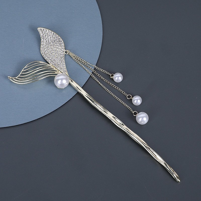 Trâm Cài Tóc Kim Loại Hình Đuôi Nàng Tiên Cá Đính Đá Sang Trọng Cho Nữ YOS