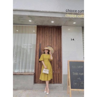 váy li tay bồng cổ tròn