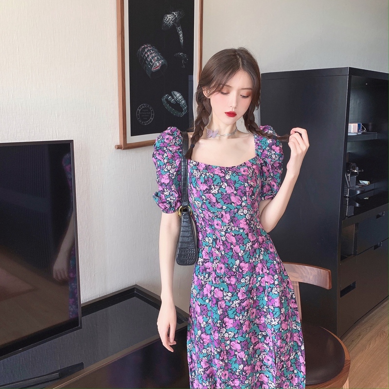 Đầm Nữ Tay Ngắn Cổ Vuông Họa Tiết Hoa Phong Cách Retro Thời Trang 2021 | BigBuy360 - bigbuy360.vn