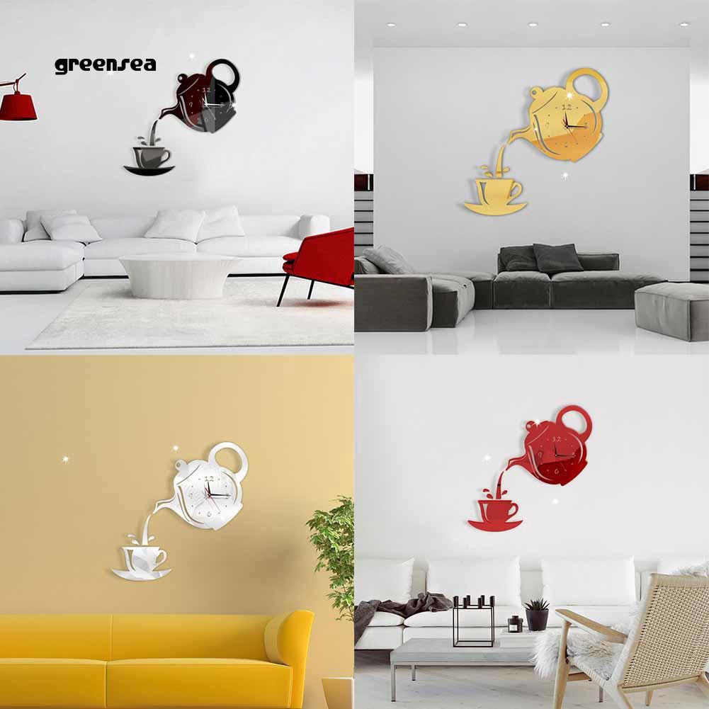 Đồng hồ kèm bình và tách trà 3D trang trí nội thất độc đáo