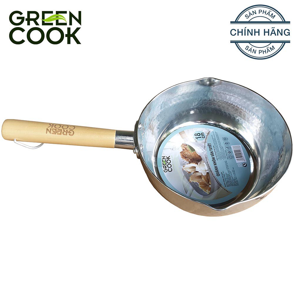 Quánh nồi nhôm vân tuyết 18 cm Green Cook GCS04-18 tay cầm bằng gỗ chắc chắn