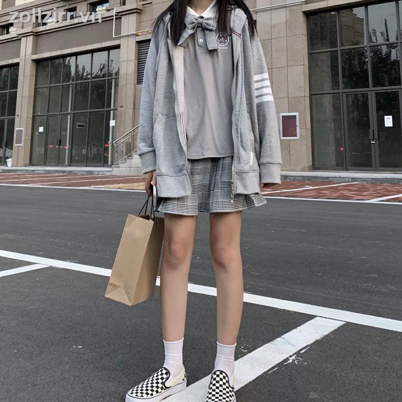 Áo hoodie tay dài bằng vải nỉ có dây kéo xinh xắn thoải mái | BigBuy360 - bigbuy360.vn