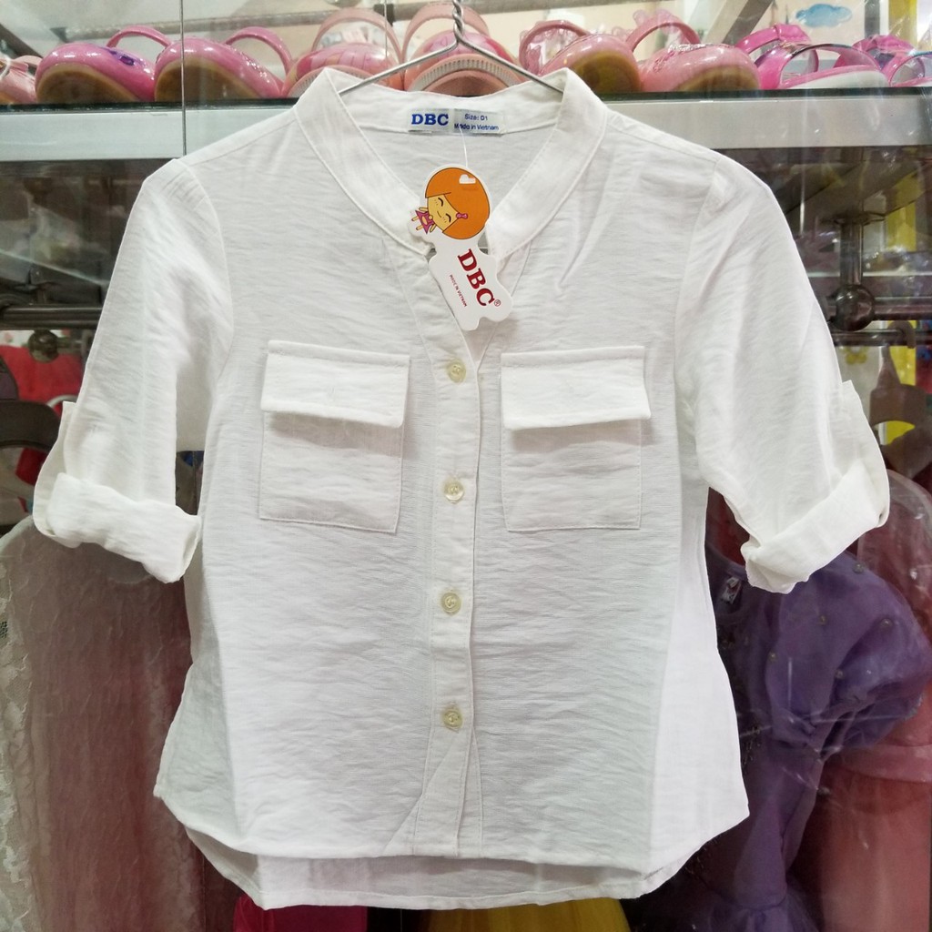 Áo sơ mi linnen 2 túi dễ thương cho bé gái 9-36kg