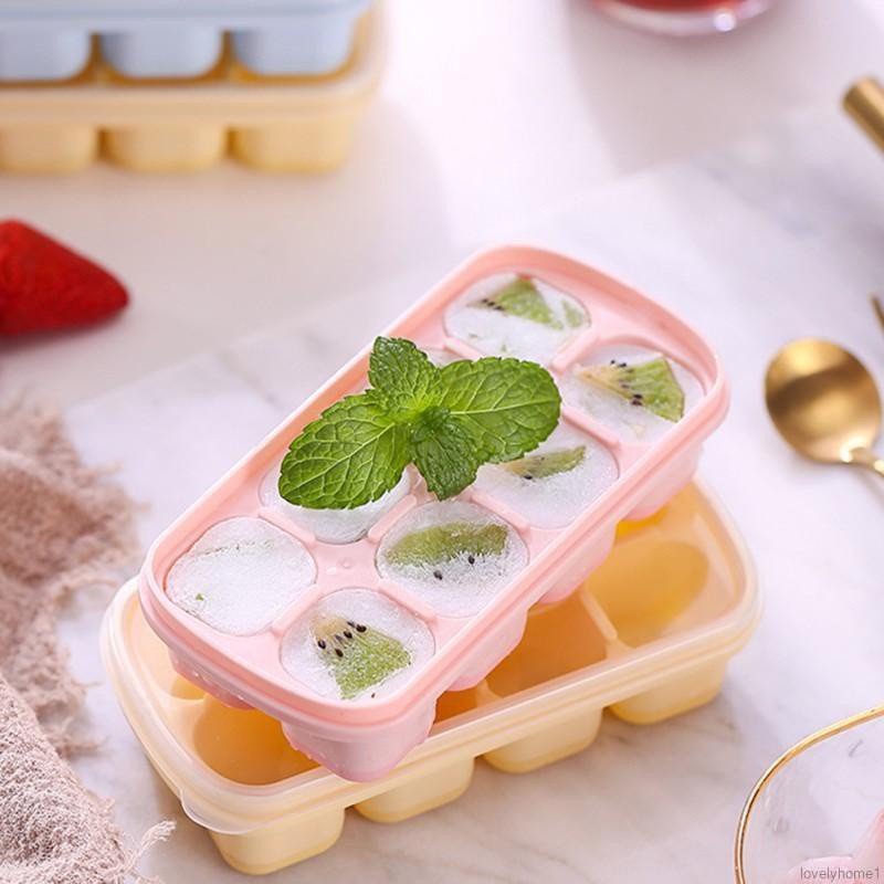 Khay Làm Đá Viên Bằng Silicon Mềm Có Nắp Đậy Tiện Dụng