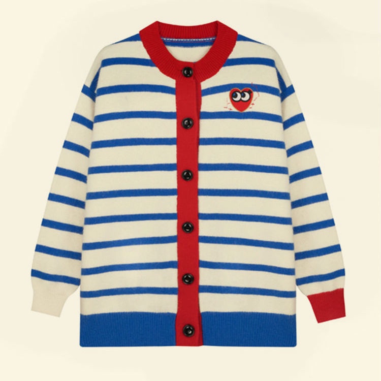 Áo khoác Cardigan dệt kim dáng rộng màu sắc tương phản phong cách Hàn Quốc cho nữ