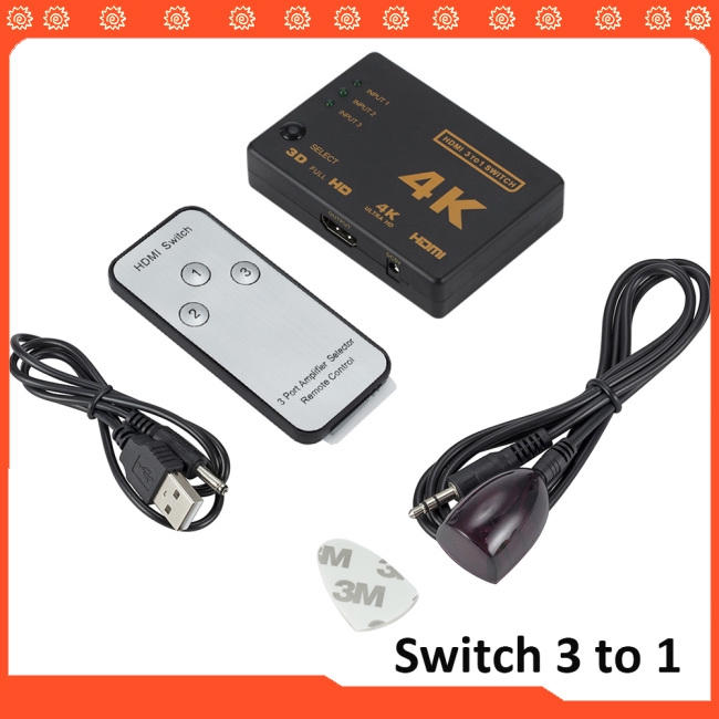 3 Port HDMI Splitter Switcher 3 In 1 Out Hub Box +Remote Auto Switch 1080P HD