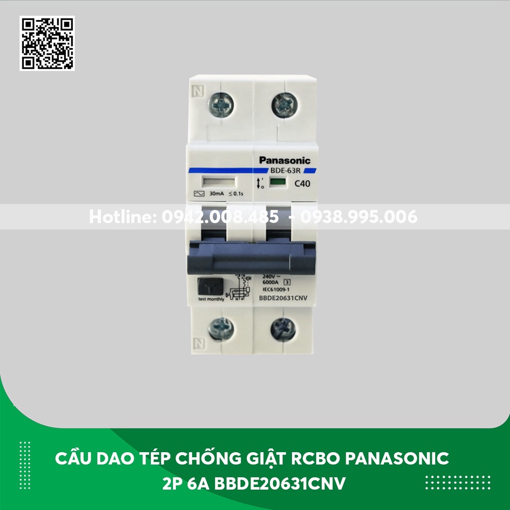 Cầu dao chống giật Panasonic RCBO 2P 6A BBDE20631CNV