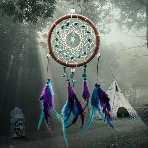 Dreamcatcher Đính Lông Vũ Màu Ngọc Lam Trang Trí Nhà Cửa