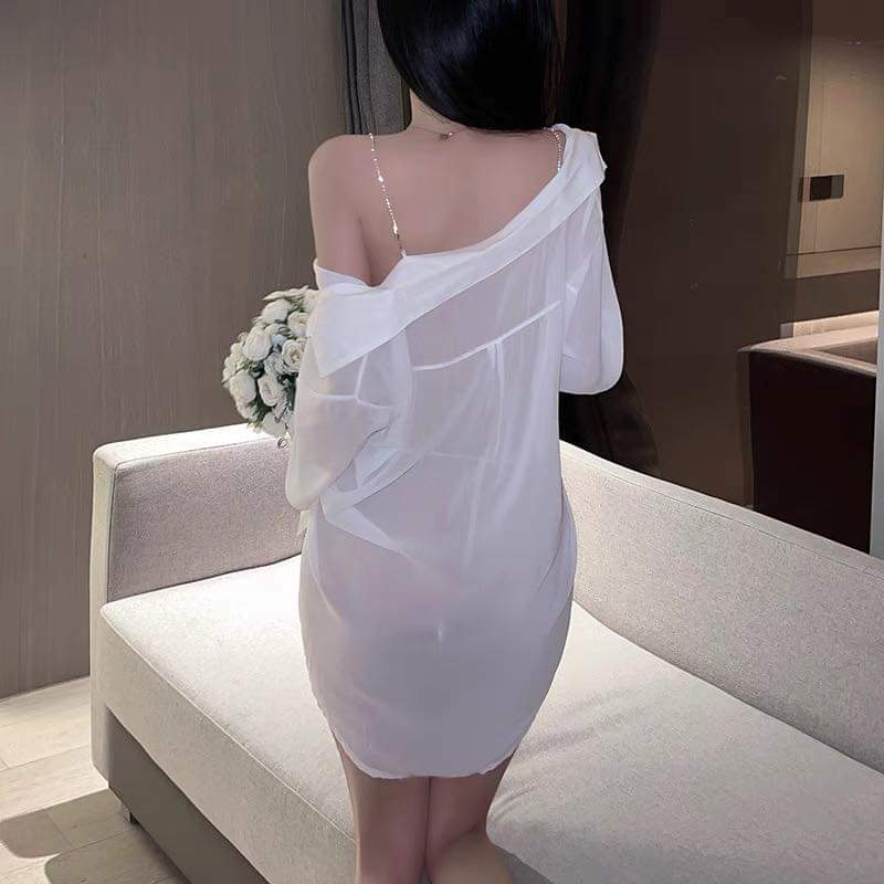 Áo Sơ Mi Voan Phối Xích 2 Màu Siêu Sang Phong Cách Hàn Quốc