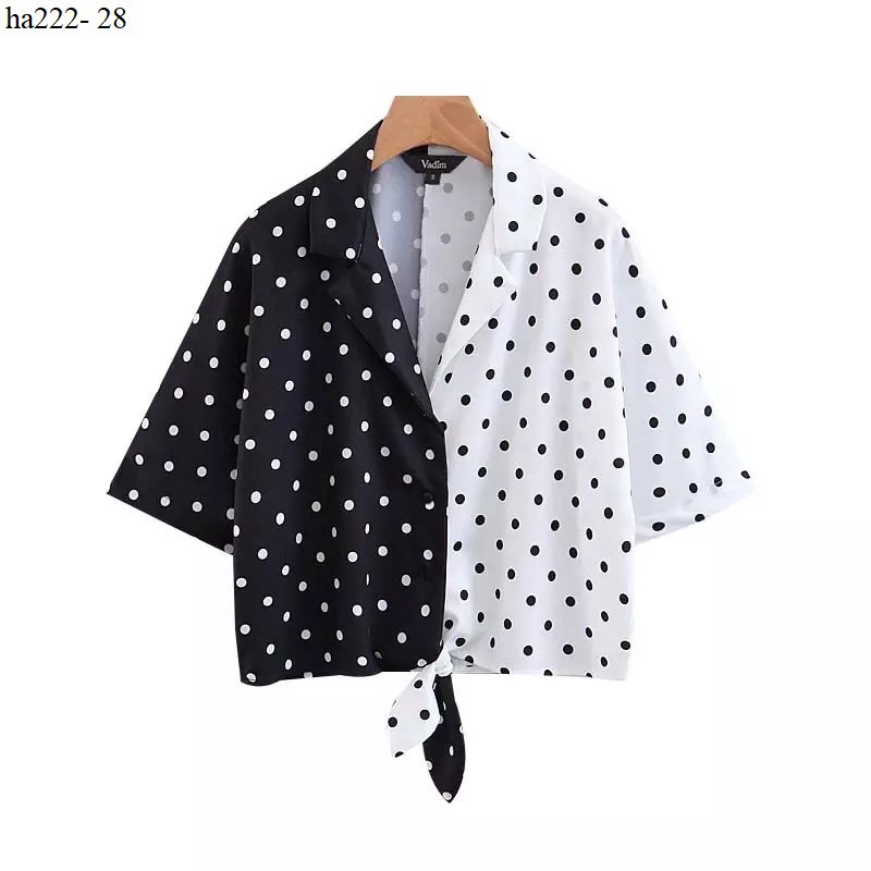 ha222- Áo chấm bi phối màu trắng đen