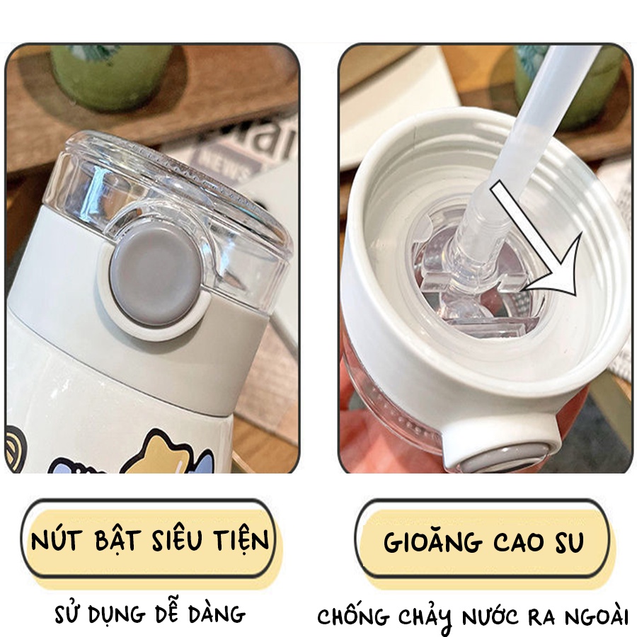 Bình Nước Kèm Ống Hút, Sticker 3D Dễ Thương Phong Cách Hàn Quốc Cho Bé. Người Lớn COC003