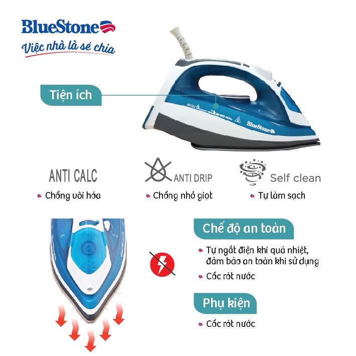 [Mã ELBLUEWL5 giảm 10% đơn 500K] BÀN ỦI HƠI NƯỚC BLUESTONE SIB-3831