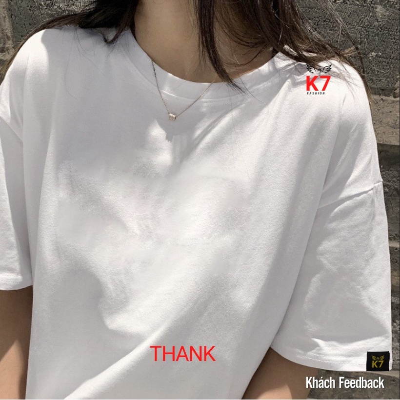 Áo thun tay lỡ nữ nam trắng đen trơn K7 100% cotton oversize form rộng thoáng mát dày dặn