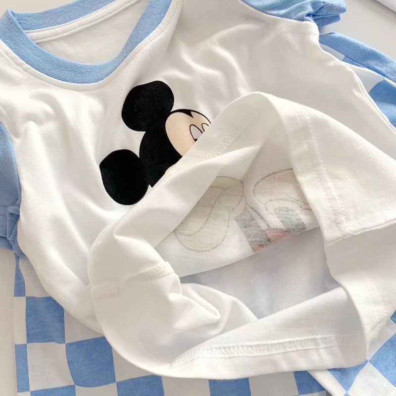 Set Áo Thun Ngắn Tay In Hoạt Hình Và Quần Short Kẻ Sọc Phong Cách Hàn Quốc Cho Bé Trai