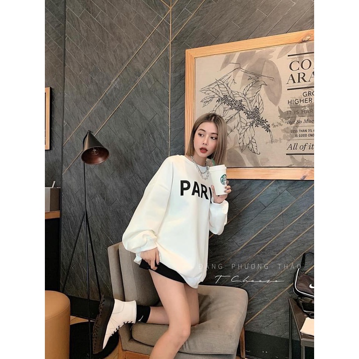 [ Ảnh Thật ]Áo Sweater Unisex nữ form rộng, Áo Sweater Paris chất nỉ bông phong cách Hàn Quốc | BigBuy360 - bigbuy360.vn