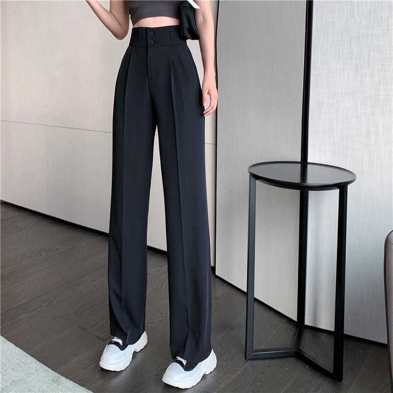 Quần ống suông đen trắng dài 100cm chất liệu tuyết mưa loại 1, cạp cao, bản to diêu che bụng hack dáng Hl442
