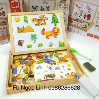 Đồ chơi gỗ bảng nam châm con vật 2 mặt
