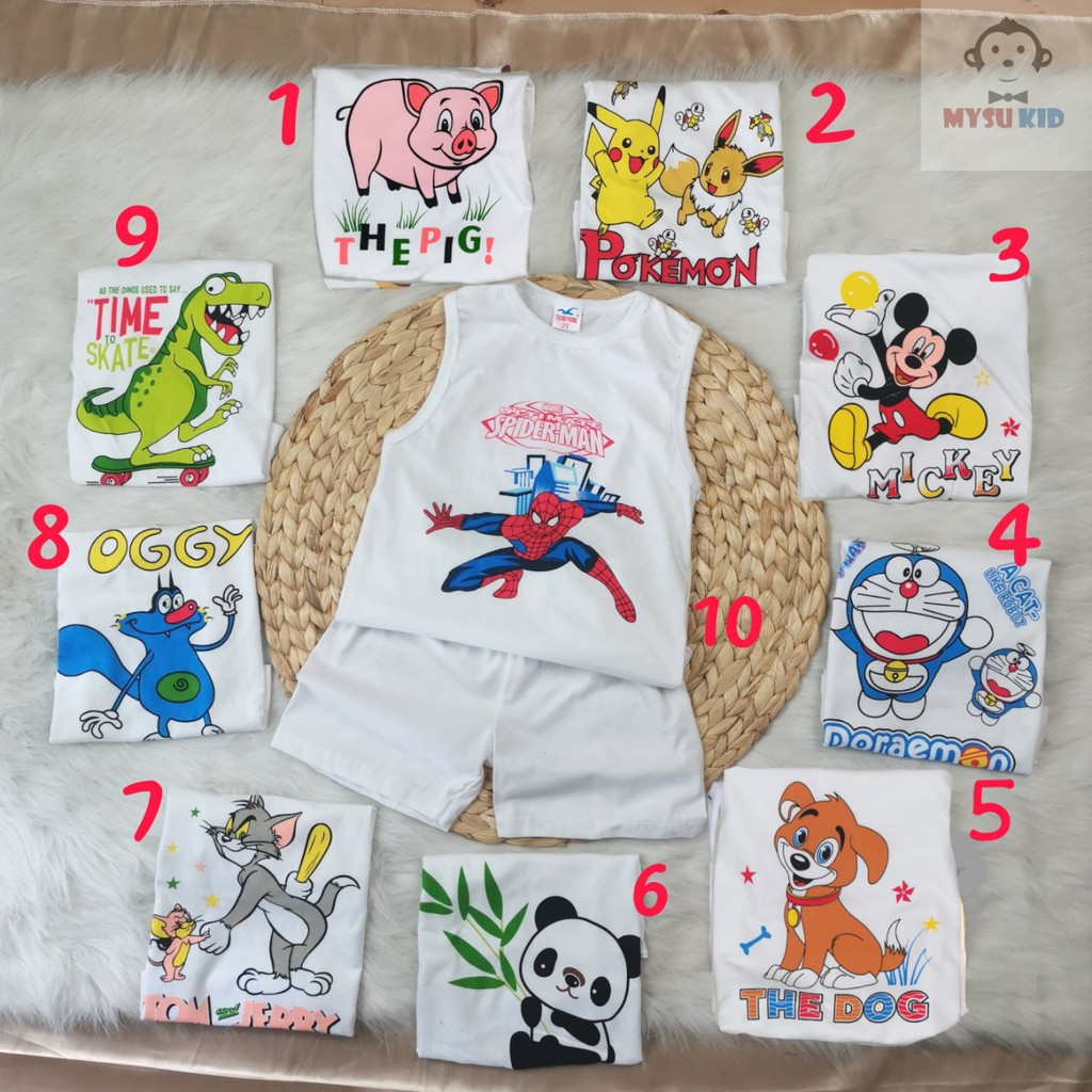 [ 8kg đến 19kg ]Set 3 bộ sát nách bé trai màu trắng thun cotton loại 1