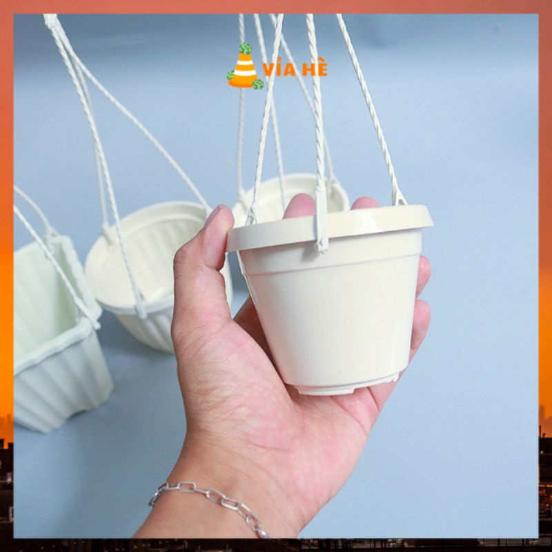 Chậu nhựa trồng sen đá xương rồng màu trắng nhiều size giá không móc