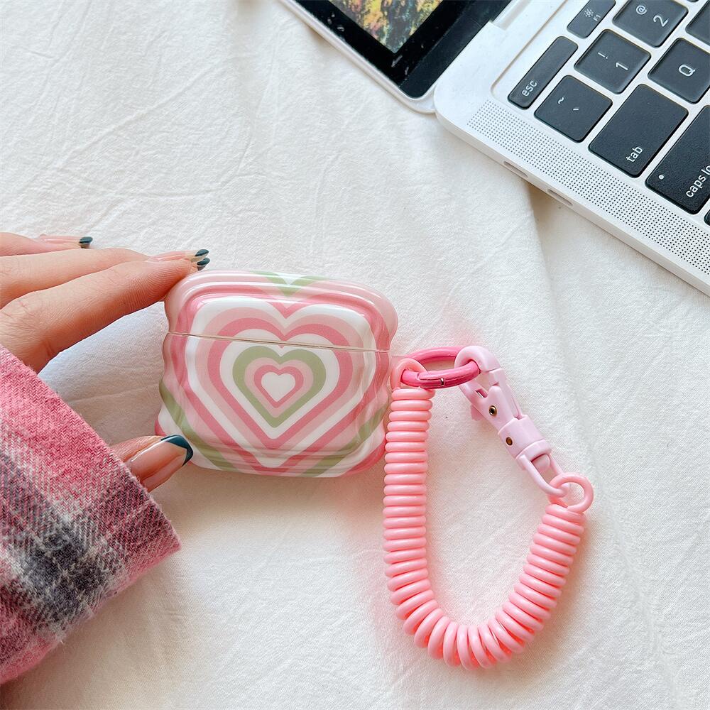 Vỏ Bảo Vệ Hộp Sạc Tai Nghe Bluetooth AirPods 1 2 pro 3 2021 Bằng Silicon Tpu Mềm Họa Tiết Trái Tim Lượn Sóng Màu Hồng Dễ Thương