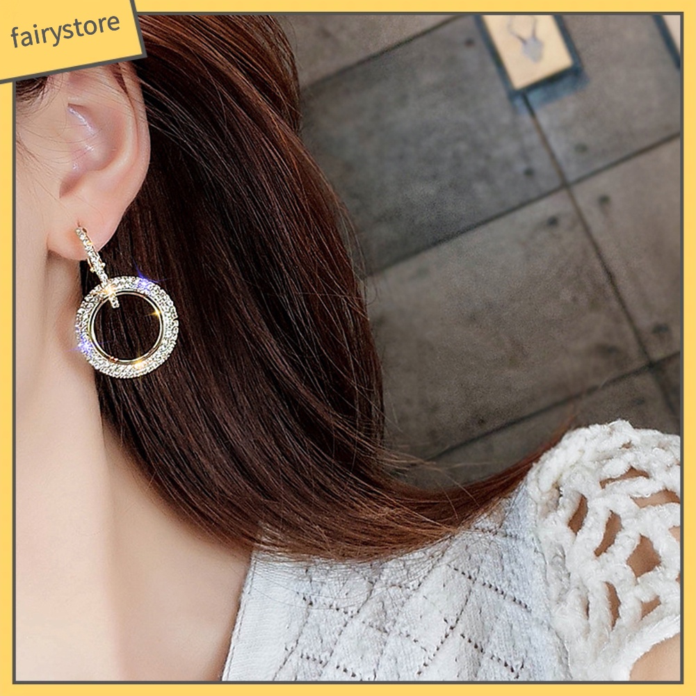 Cặp bông tai tròn đính đá lấp lánh thời trang cho nữ