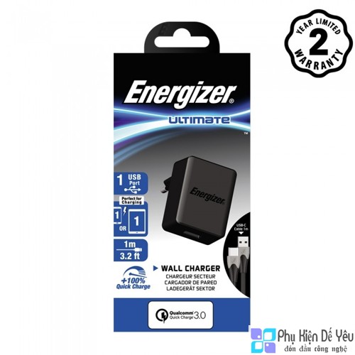 Bộ sạc Energizer AC1Q3EUUC23 - QC 3.0, Kèm cáp USB-C